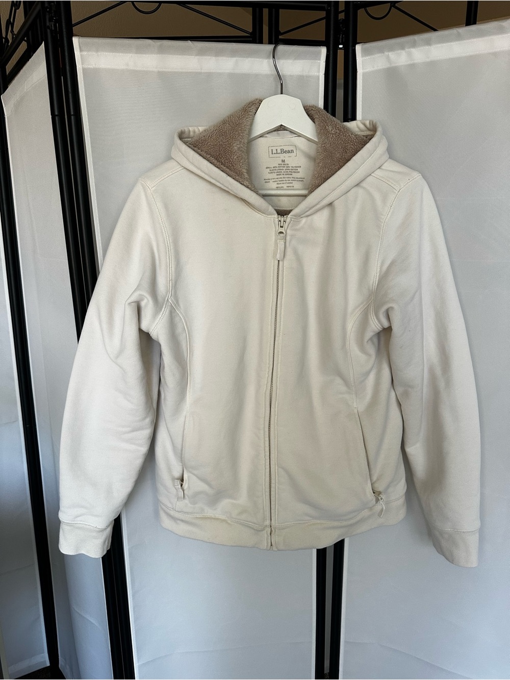 L.L.Bean Beige Plush-Lined Zip Hoodie